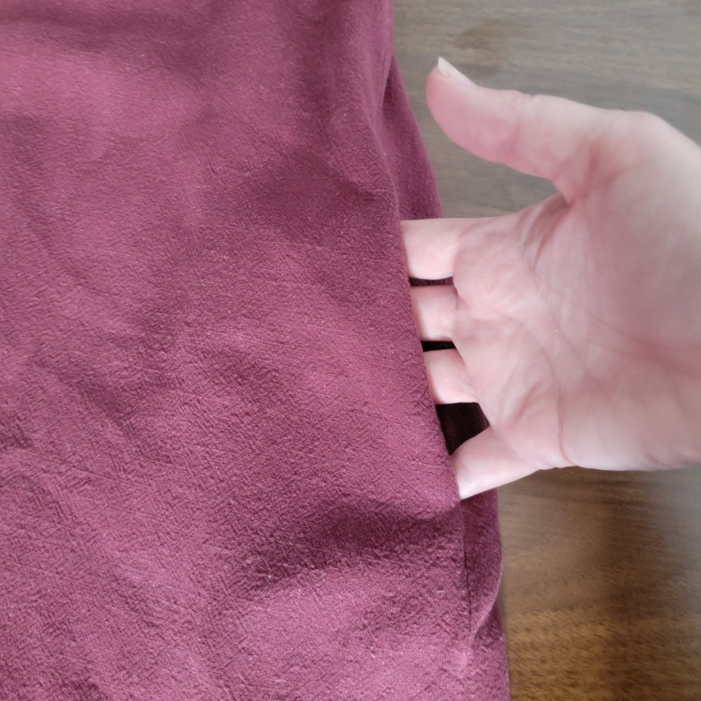 Umgee High Low Dress Large Maroon Linen Blend Fringed Hem Boho Lagenlook Peasant - Picture 7 of 10